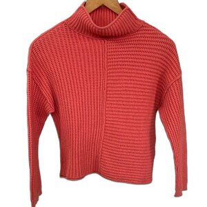 Sonoma Women's Petite XS Crop Vibrant Coral Mock Turtleneck Sweater